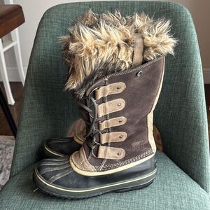 Sorel Joan of Arctic tall waterproof suede Tan Fur-Lined leather Boots women’s 8